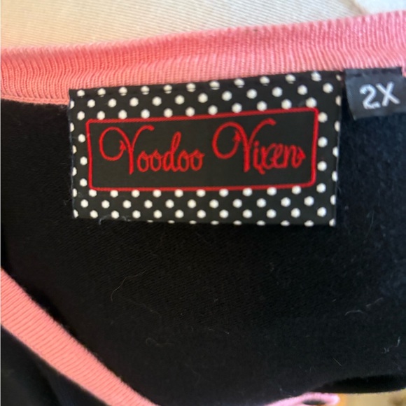 Voodoo Vixen Black and Pink Atomic Cat-Embroidered Cardigan Sweater - Picture 3 of 3